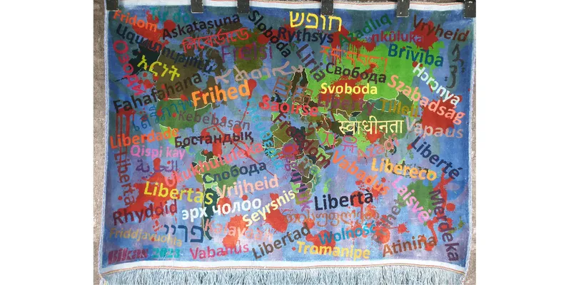 Liberty in the Footprints of History: Conceptual Persian Rug Explores Freedom Through 72 Languages